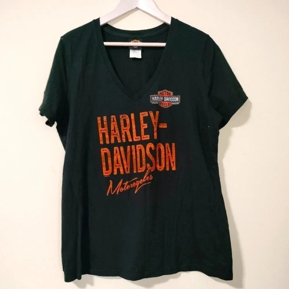 Ladies Harley Davidson Sz XXL Black T-shirt V Neckline Opelika Alabama Cotton